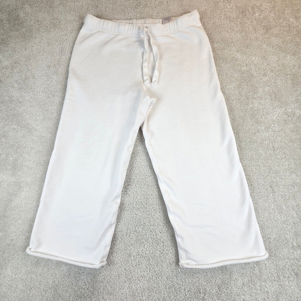 Frank & Eileen Tee Lab White Cotton Wide Leg Cropped Sweatpants Medium